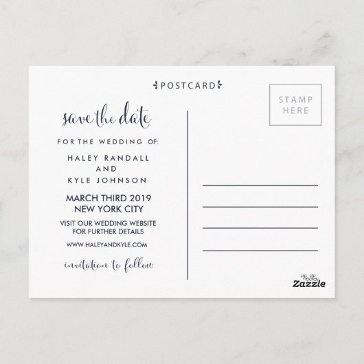 Marineblauw sparen de Aankondiging van de Briefkaart (Achterkant)