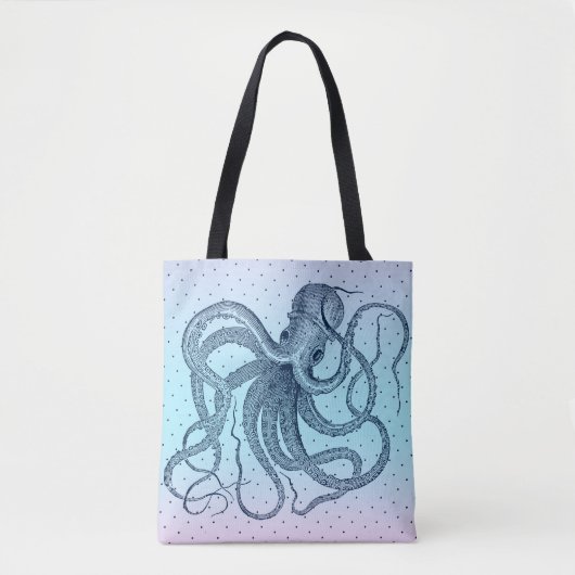 Marineblauw  Steampunk Octopi Illustratie Tote Bag (Voorkant)