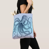 Marineblauw  Steampunk Octopi Illustratie Tote Bag (Dichtbij)
