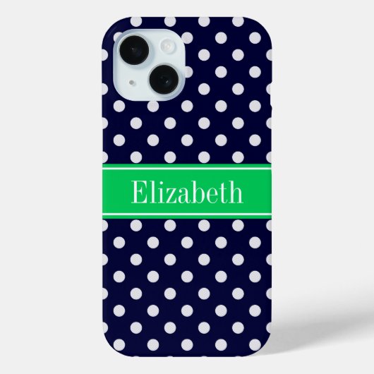 Marineblauw Stippen Emeraldgroene Naam Initiaal Case-Mate iPhone Case (Achterkant)