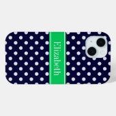 Marineblauw Stippen Emeraldgroene Naam Initiaal Case-Mate iPhone Case (Achterkant (horizontaal))
