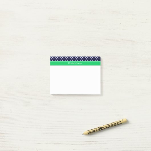 Marineblauw Stippen Emeraldgroene Naam Initiaalmon Post-it® Notes (Op bureau)