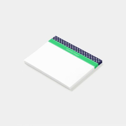 Marineblauw Stippen Emeraldgroene Naam Initiaalmon Post-it® Notes (Schuin)