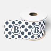 Marineblauw Stippenpatroon Monogram Grosgrain Lint (Spoel)