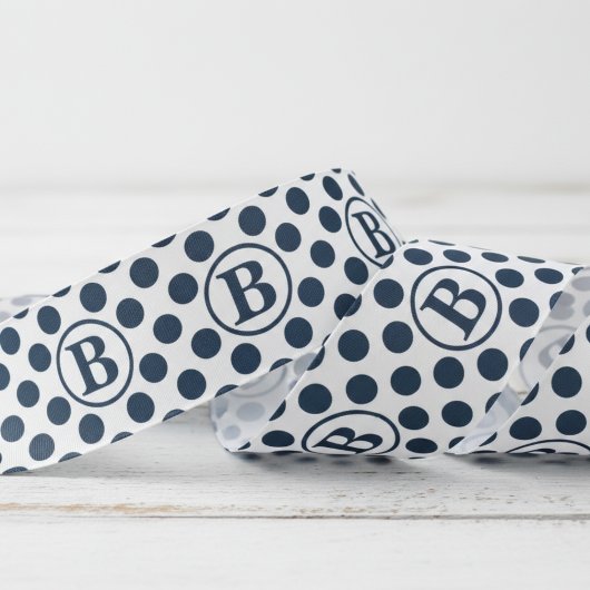 Marineblauw Stippenpatroon Monogram Grosgrain Lint