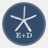 marineblauw strand bruiloft ronde sticker (Voorkant)