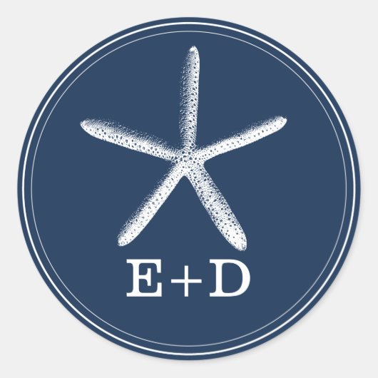 marineblauw strand bruiloft ronde sticker (Voorkant)