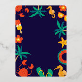 marineblauw strand kust zomer bruiloft folie uitnodiging (Achterkant)