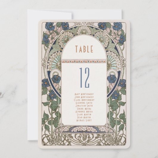 Marineblauw tafelnummer  Art Nouveau bruiloft (Voorkant)