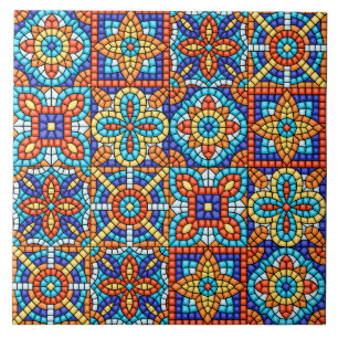 Marineblauw Teal Wit Rood Marmer Moorse Mozaïek Tegeltje