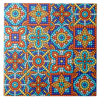 Marineblauw Teal Wit Rood Marmer Moorse Mozaïek Tegeltje