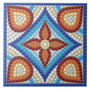 Marineblauw Teal Wit Rood Marmer Mozaïek uit Marok Tegeltje