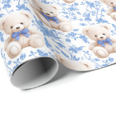Marineblauw teddybeer baby shower inpakpapier (Rol Hoek)