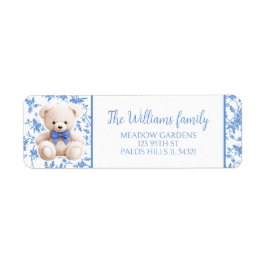 Marineblauw teddybeer baby shower retouradres etiket
