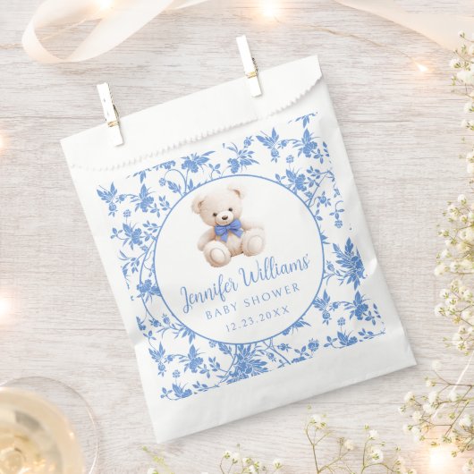 Marineblauw teddybeer florale baby boy douche snoe bedankzakje (Geknipt)