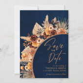 Marineblauw & Terracotta QR Code Sla de datum op Kaart (Voorkant)