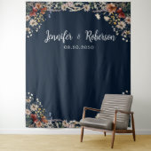 Marineblauw Tiny Wildflower Bruiloft Achtergronden Wandkleed (In situ)