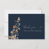 Marineblauw Tiny Wildflower Bruiloft Flat Bedankkaart (Voorkant)