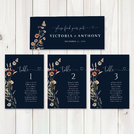 Marineblauw Tiny Wildflower Bruiloft Hoofd Tafel T