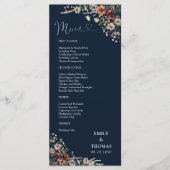 Marineblauw Tiny Wildflower Bruiloft Menu (Voorkant)
