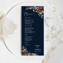 Marineblauw Tiny Wildflower Bruiloft Menu