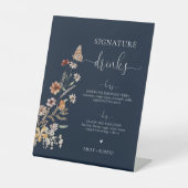 Marineblauw Tiny Wildflower Signature Drinken Teke Reclamebord Met Voetstuk (Voorkant)
