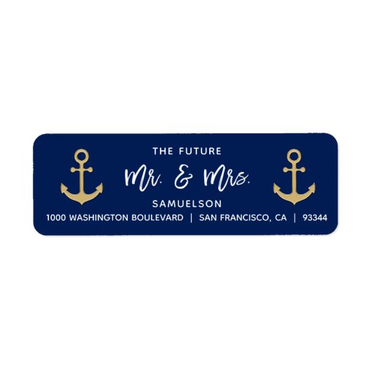 Marineblauw Toekomst Mr & Mrs Bruiloft Retouradres Etiket (Voorkant)