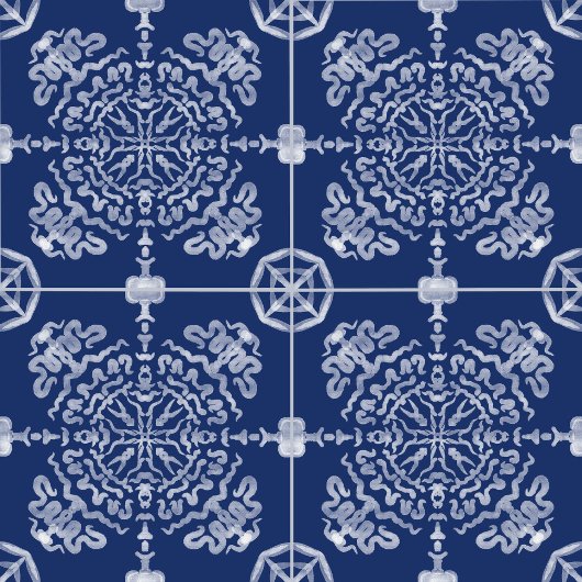 Marineblauw Totem Mandala Wit originele aquarel Tegeltje