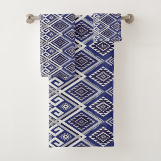 Marineblauw Tribal Motief Oppervlaktestructuur Bad Handdoek