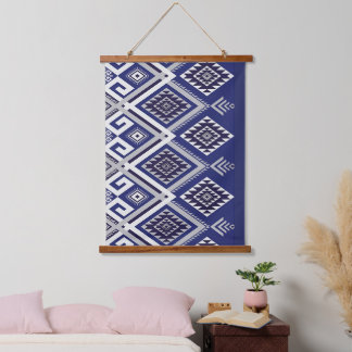 Marineblauw Tribal Motief Oppervlaktestructuur Hangend Wandkleed