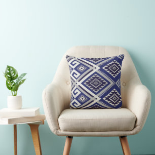 Marineblauw Tribal Motief Oppervlaktestructuur Kussen