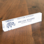 Marineblauw Tribal Paisley Elephant Naambordje (Zijkant)