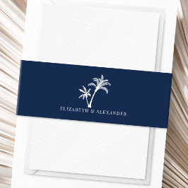 marineblauw Tropisch palmstrand bruiloft Uitnodigingen Wikkel