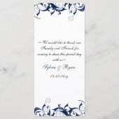 marineblauw trouwmenu menu (Achterkant)