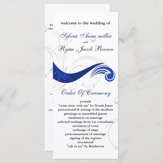 "marineblauw" Trouwprogramma Programmakaart (Voorkant / Achterkant)
