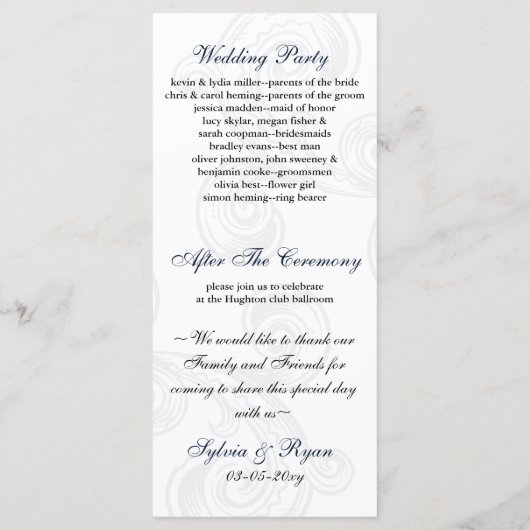 "marineblauw" Trouwprogramma Programmakaart (Achterkant)