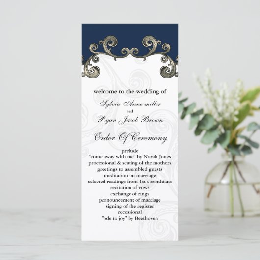 "marineblauw" Trouwprogramma Programmakaart (Staand voorkant)
