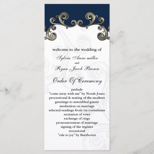 "marineblauw" Trouwprogramma Programmakaart (Voorkant)