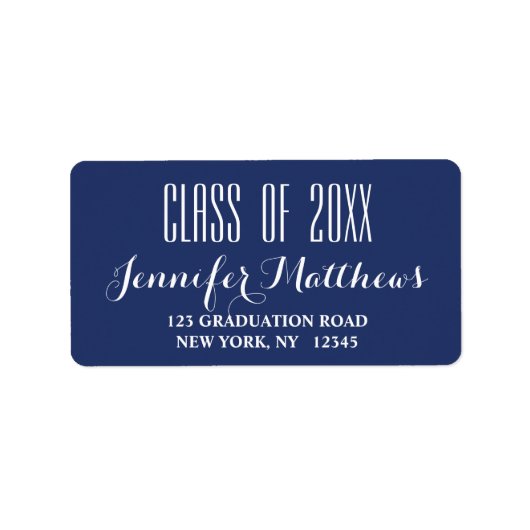 Marineblauw Typografie Afstuderen Adreslabel Etiket (Voorkant)