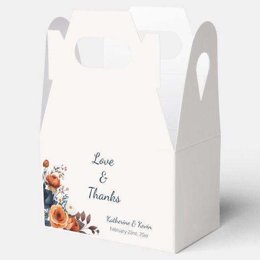 Marineblauw verbrand Sinaasappel Bloemenbruiloft Bedankdoosjes (Geopend)