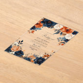 Marineblauw, Verbrand Sinaasappel & Champagne Bloe Acryl Uitnodigingen (Laagn)