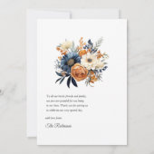 Marineblauw, Verbrand Sinaasappel & Champagne Bloe Bedankkaart (Achterkant)