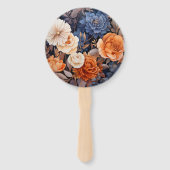 Marineblauw, Verbrand Sinaasappel & Champagne Bloe Handwaaier (Achterkant)