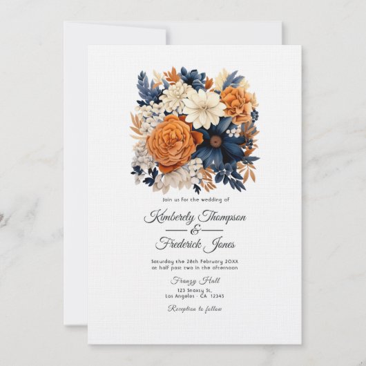 Marineblauw, Verbrand Sinaasappel & Champagne Bloe Kaart (Voorkant)