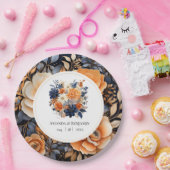 Marineblauw, Verbrand Sinaasappel & Champagne Bloe Papieren Bordje (Feest)