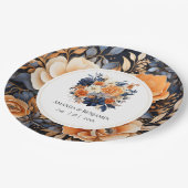 Marineblauw, Verbrand Sinaasappel & Champagne Bloe Papieren Bordje (Gekanteld)