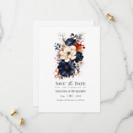 Marineblauw, Verbrand Sinaasappel & Champagne Bloe Save The Date