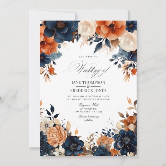 Marineblauw, verbrand Sinaasappel en champagne bru Kaart (Voorkant)