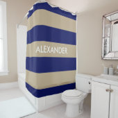 Marineblauw vet H Streep #3 Monogram Douchegordijn (In situ)
