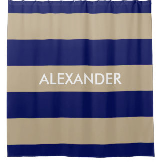 Marineblauw vet H Streep #3 Monogram Douchegordijn